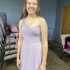 One Shoulder Mesh Bridesmaid Dress (Lavender Haze)